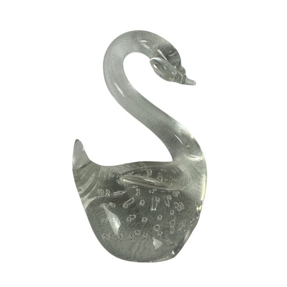 Handmade Clear Glass Swan Paperweight With Bubble Design Decorative Gift Item - Picture 1 of 3